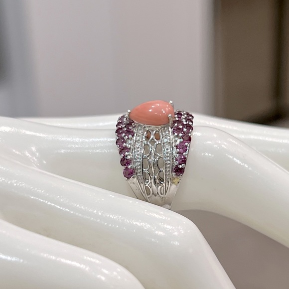 Oregon Peach Opal Rhodolite Garnet Zircon Sterling Silver Ring - Picture 8 of 15
